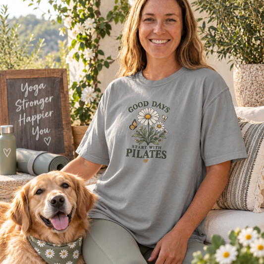 Good Days Start With Pilates Floral Fitness Tee  — Pilates Daisy T-Shirt