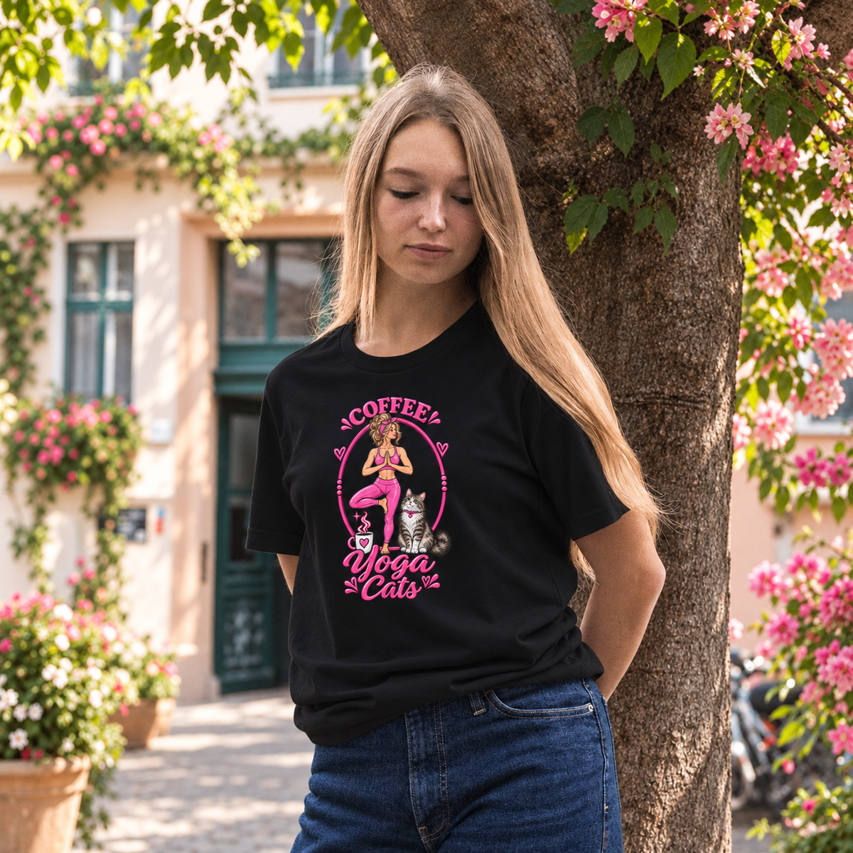 Coffee Yoga Cats T-shirt
