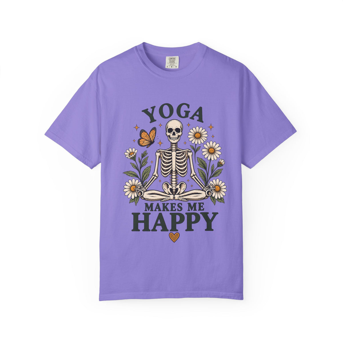 Yoga Makes Me Happy Skeleton Tee | Floral Daisy Butterfly T-shirt