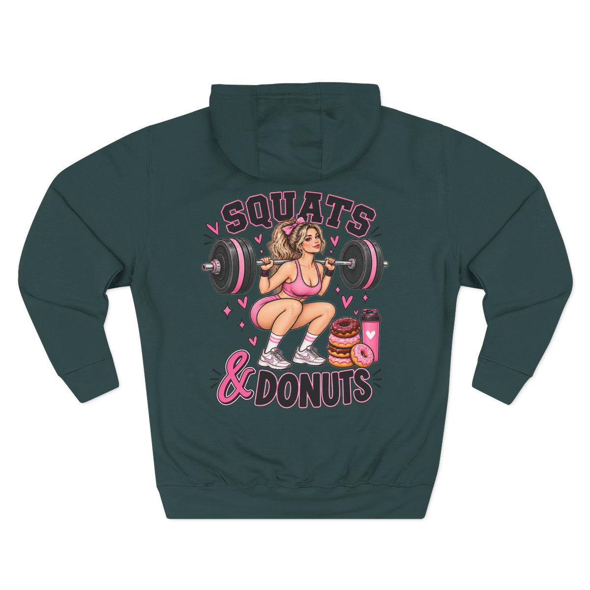 Squats & Donuts Hoodie – Gym Humor Fleece Sweatshirt (Back Print)