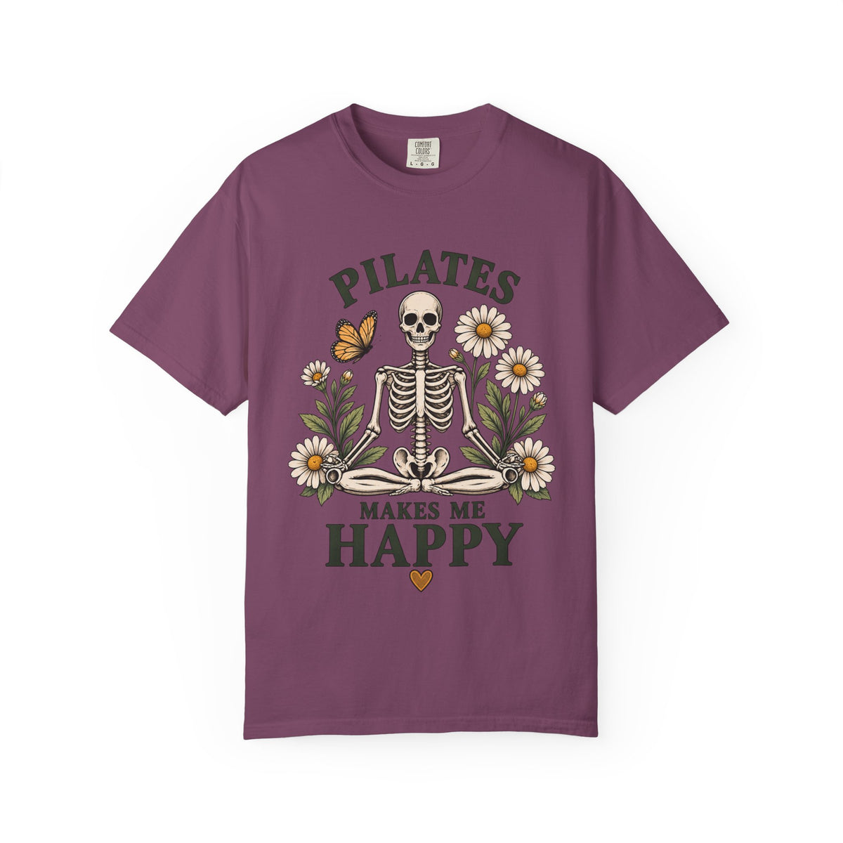 Pilates Makes Me Happy T-shirt | Skeleton Floral Illustration