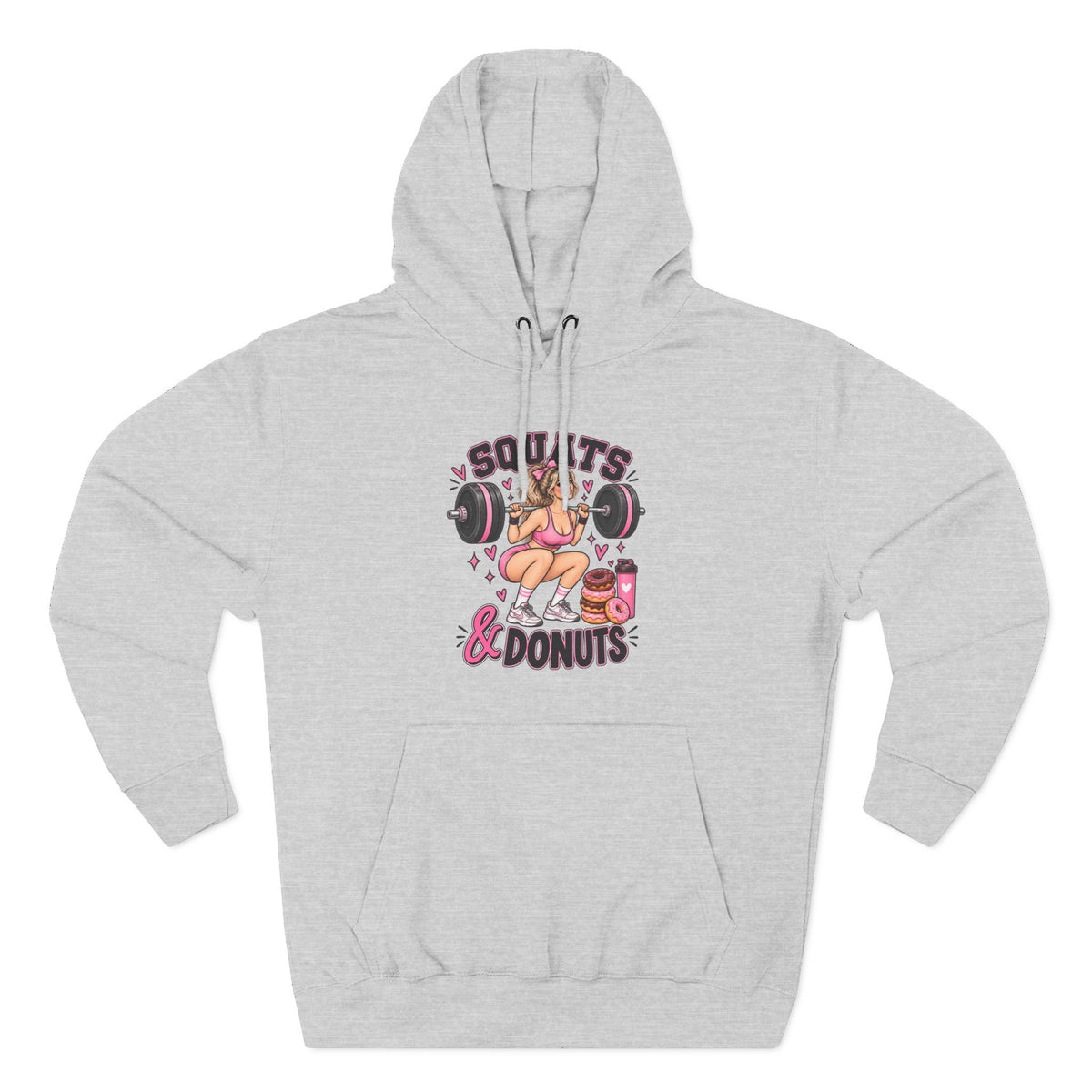 Squats & Donuts Hoodie — Cute Gym Fitness Pullover (Front Print)