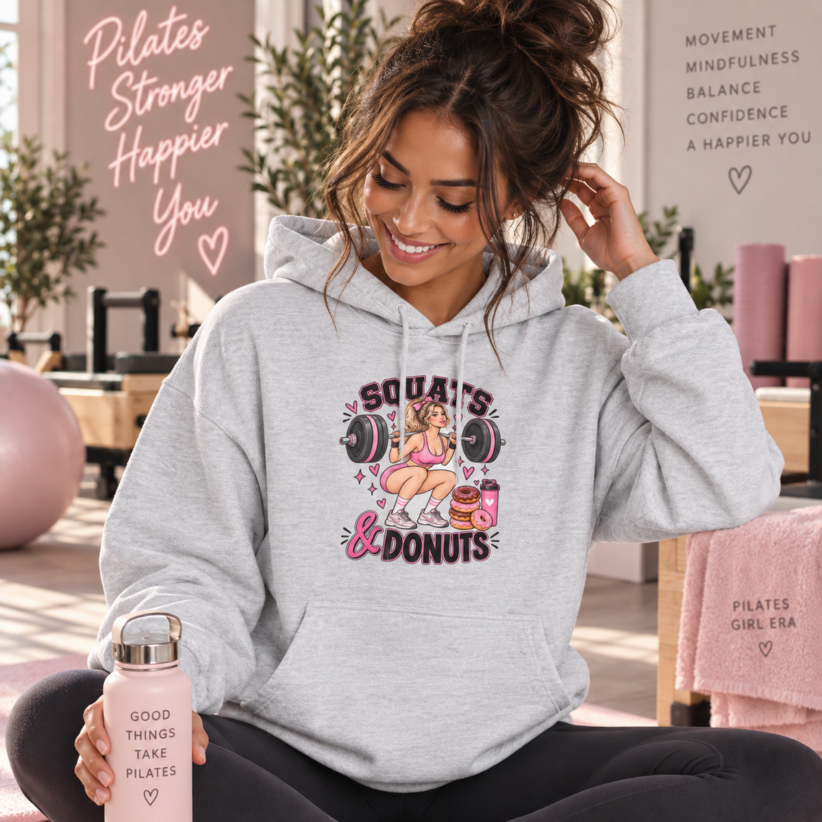 Squats & Donuts Hoodie — Cute Gym Fitness Pullover (Front Print)