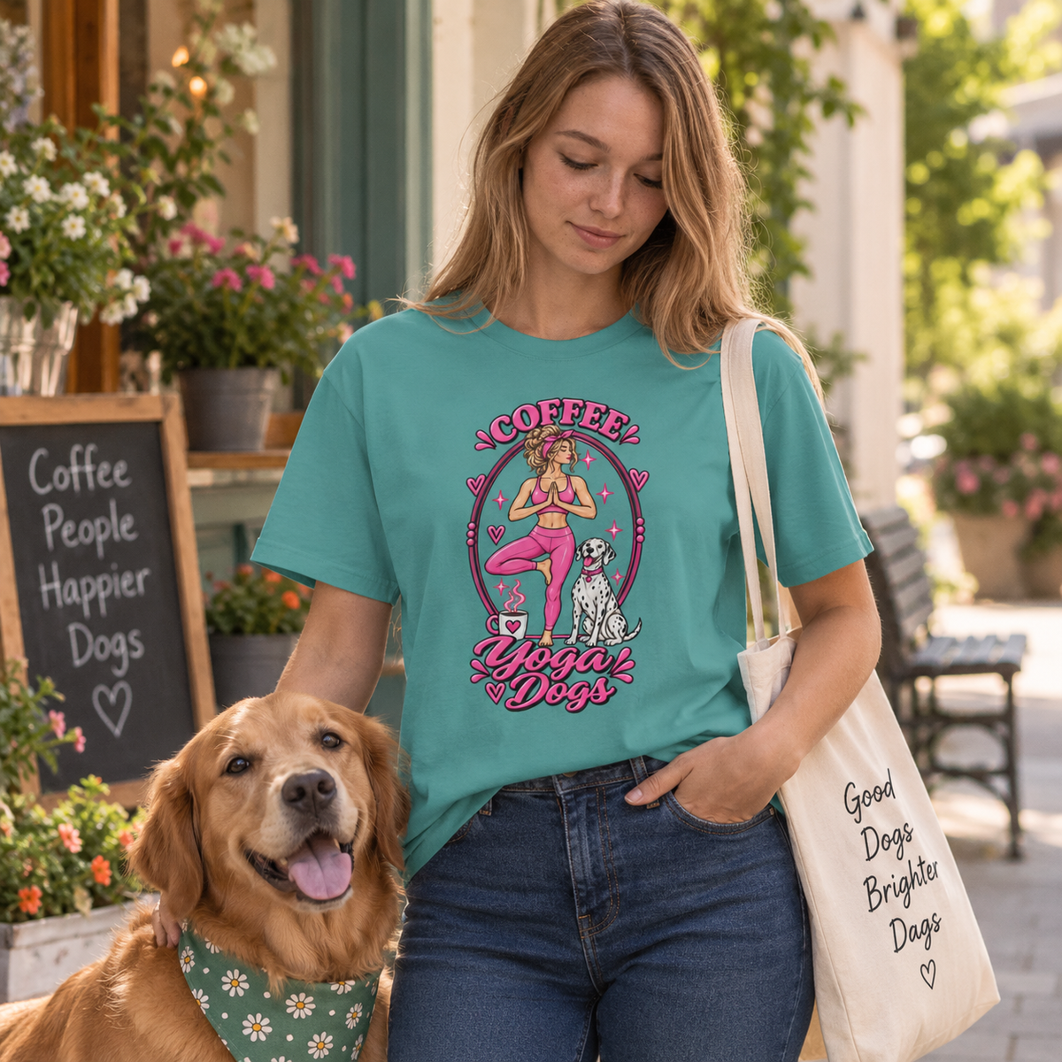 Coffee Yoga Dogs T-Shirt