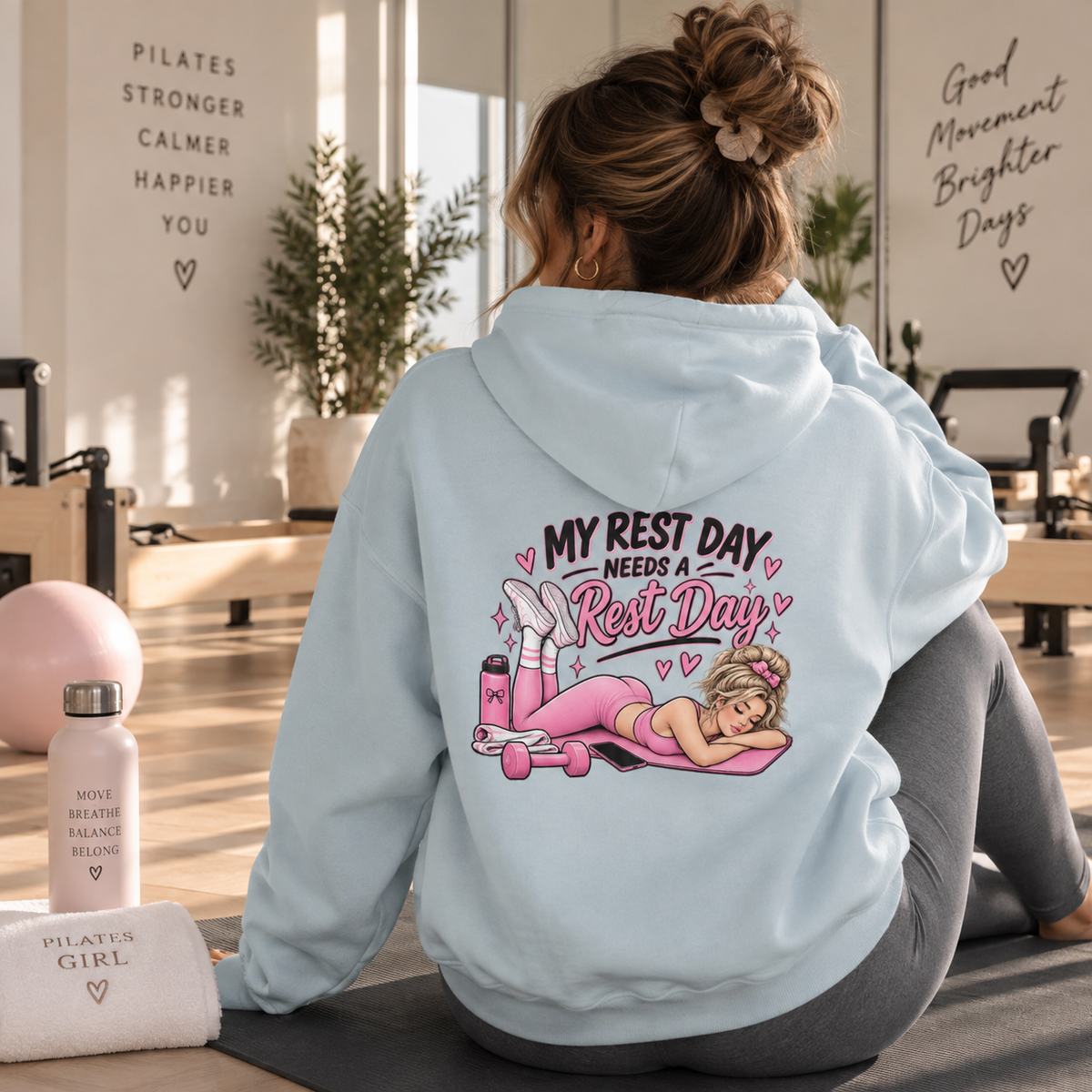 My Rest Day Needs a Rest Day Hoodie -  Relaxation Fitness Pin Up Sweater (Back Print)