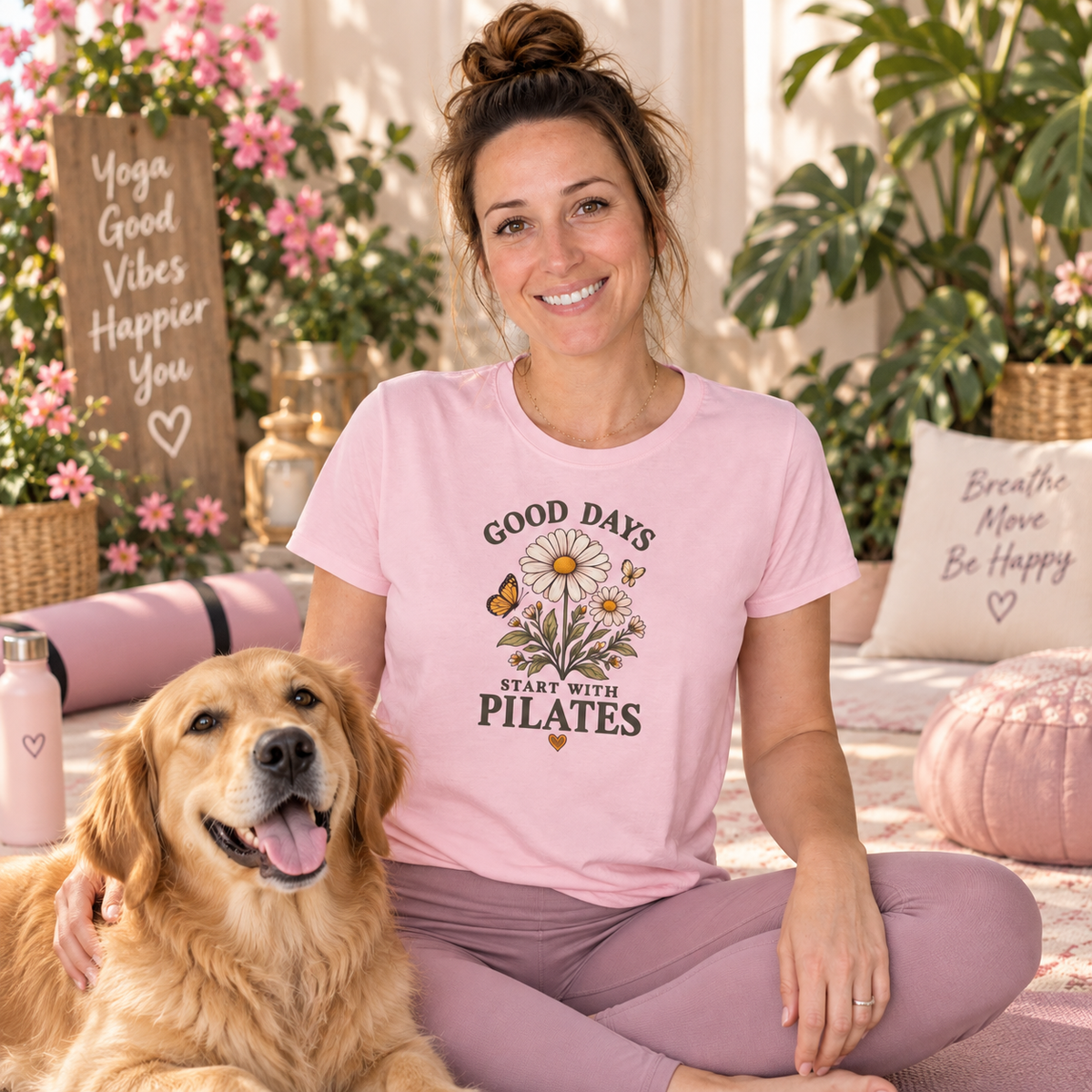 Good Days Start With Pilates Floral Fitness Tee  — Pilates Daisy T-Shirt