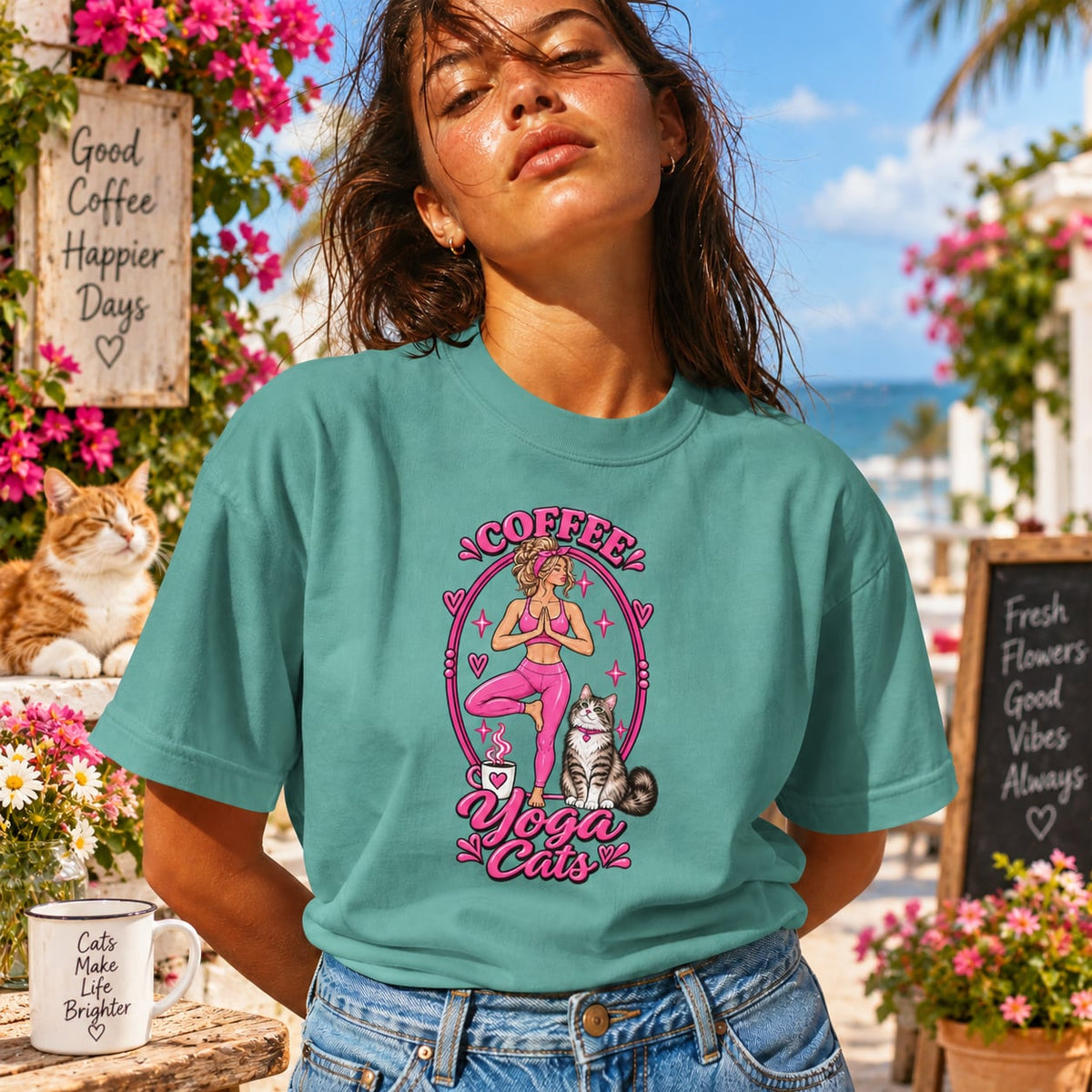 Coffee Yoga Cats T-shirt