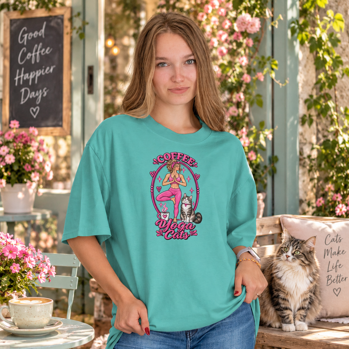 Coffee Pilates Cats T-shirt