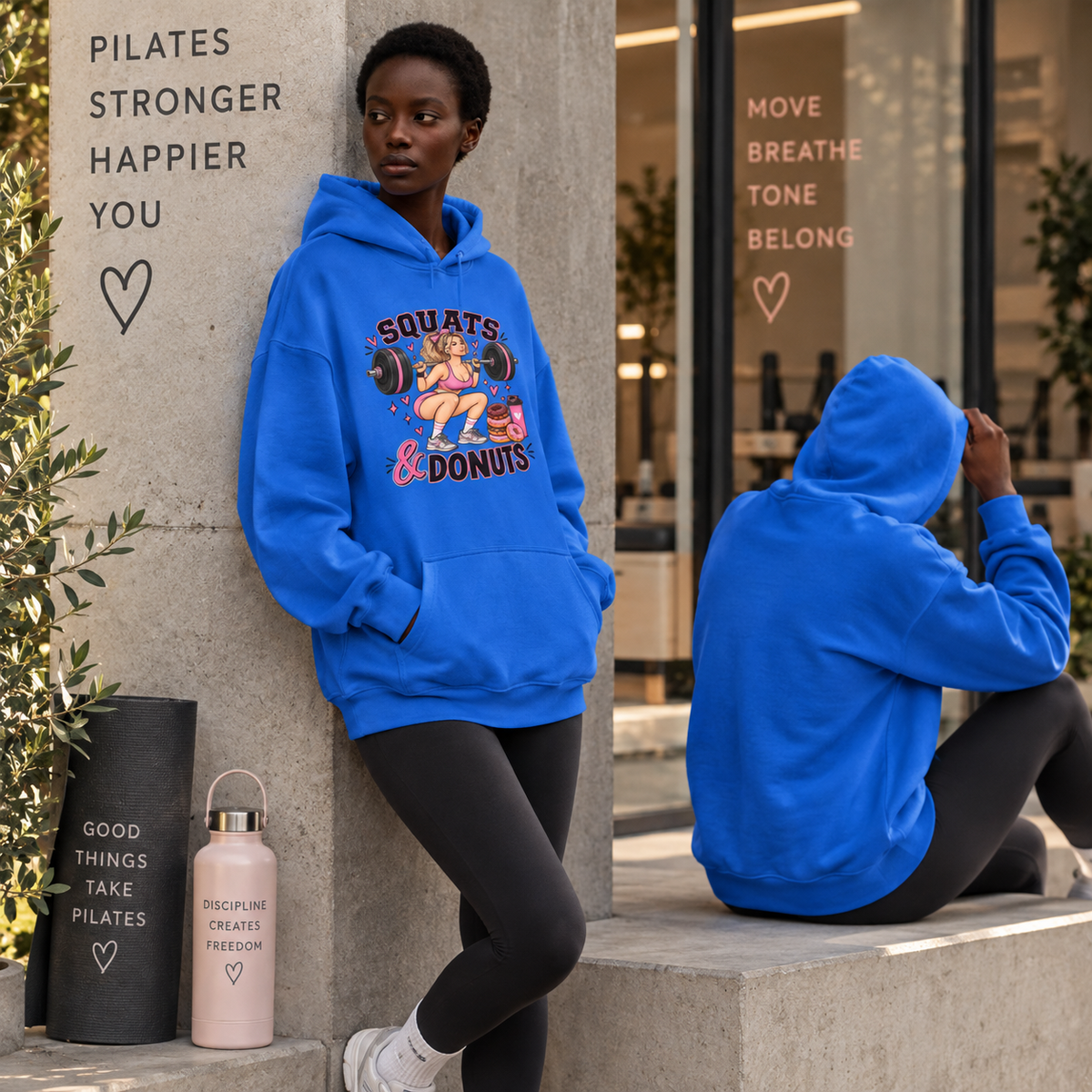Squats & Donuts Hoodie — Cute Gym Fitness Pullover (Front Print)