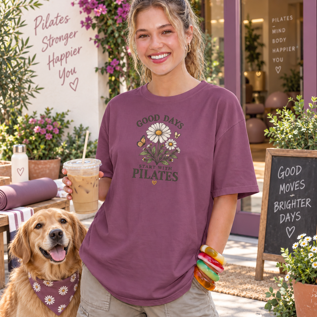 Good Days Start With Pilates Floral Fitness Tee  — Pilates Daisy T-Shirt