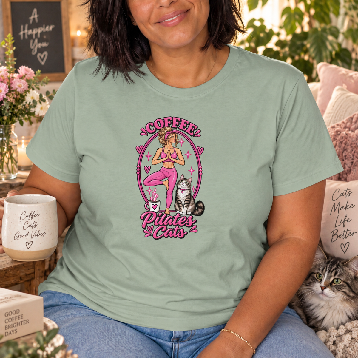Coffee Pilates Cats T-shirt