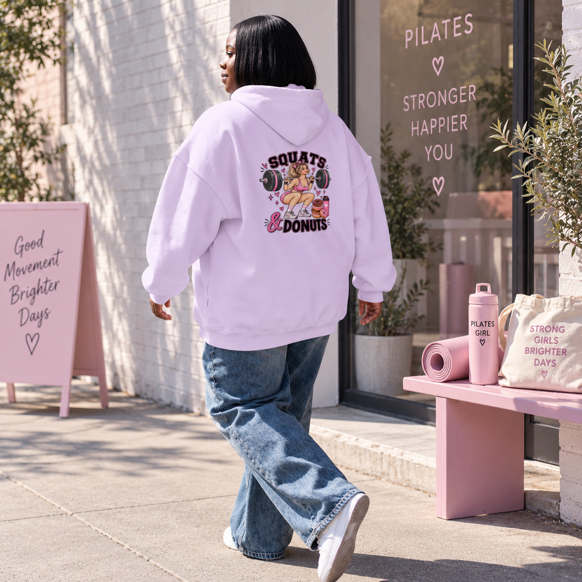 Squats & Donuts Hoodie – Gym Humor Fleece Sweatshirt (Back Print)