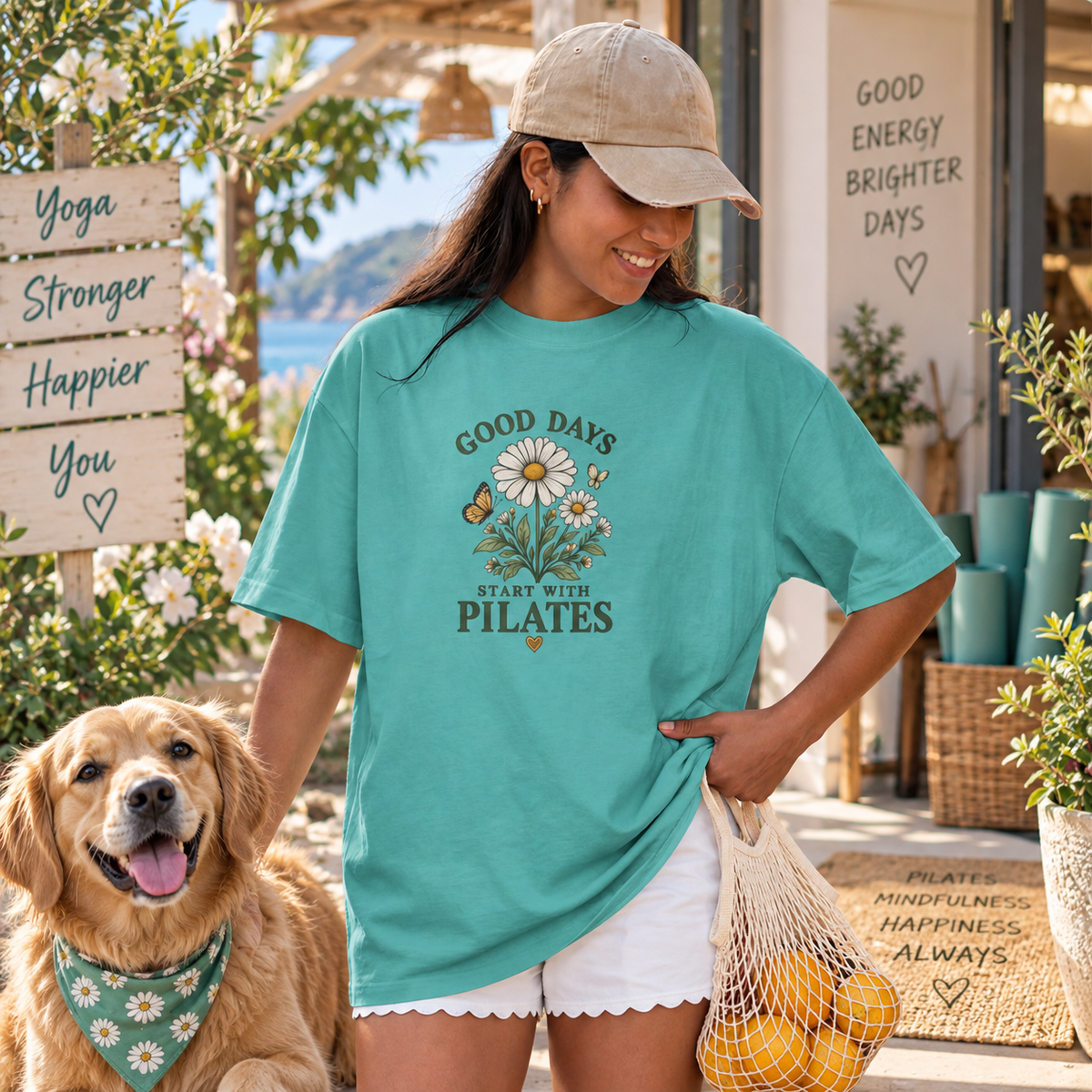 Good Days Start With Pilates Floral Fitness Tee  — Pilates Daisy T-Shirt
